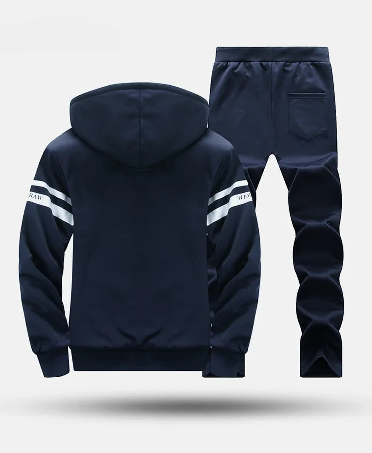 Winter Men's Sports Suit Simple Fashion Letter Printing Design Lining Fleece-lined Thick Warm Hooded Coat Straight Cotton Pants